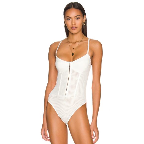 Free People Night Rhythm Bodysuit Ivory Bustier Stretch Womens Large NWT - Picture 1 of 10